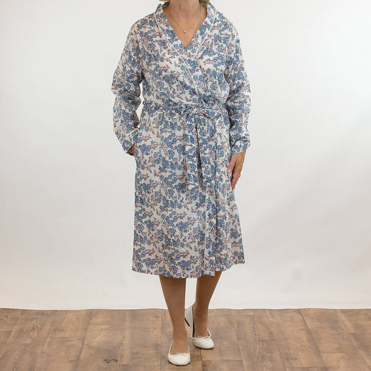 French Country: Mid Length Dressing Gown. Cotton.  'Winter Blooms'