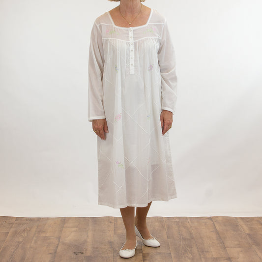 French Country: Mid Length Nightie Night Gown. Cotton.