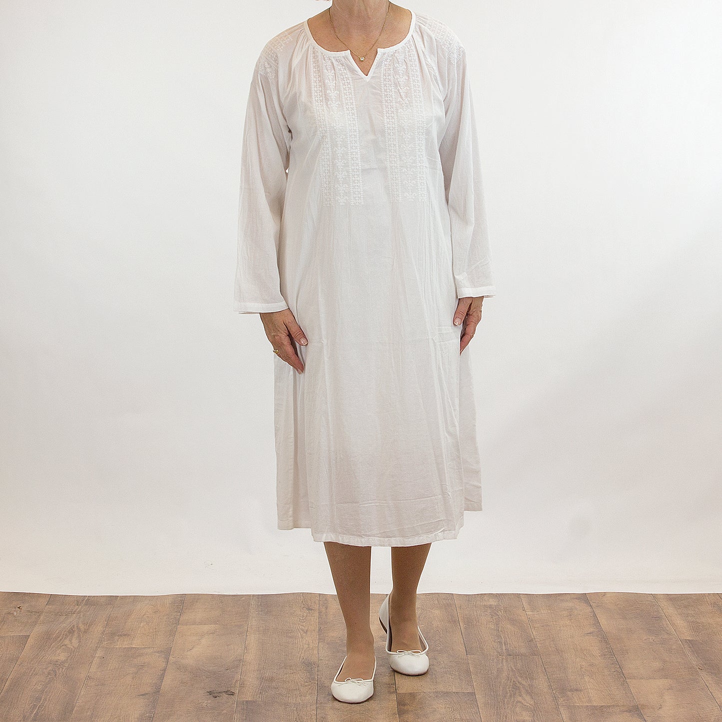 French Country: Mid Length Nightie Night Gown. Cotton.