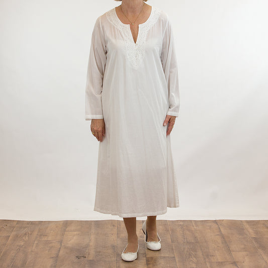 French Country: Mid Length Nightie Night Gown. Cotton.