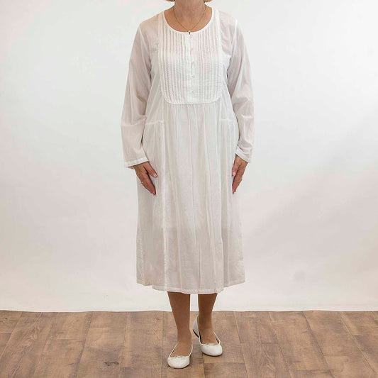 French Country: Full Sleeve Long Length Nightie Night Gown. Cotton