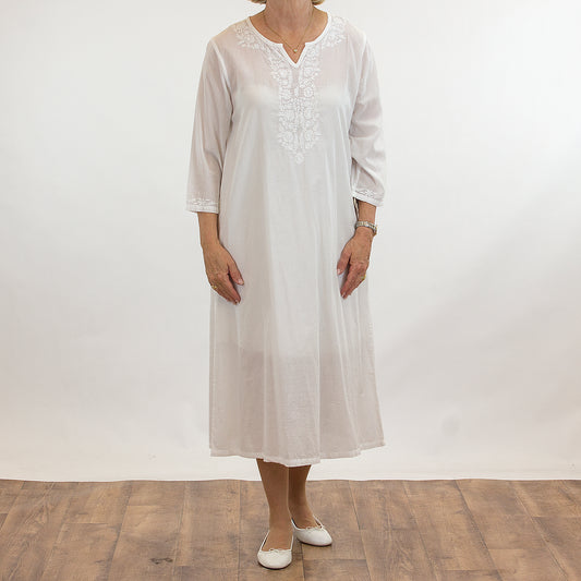 French Country: Mid Length Nightie Night Gown. Cotton.