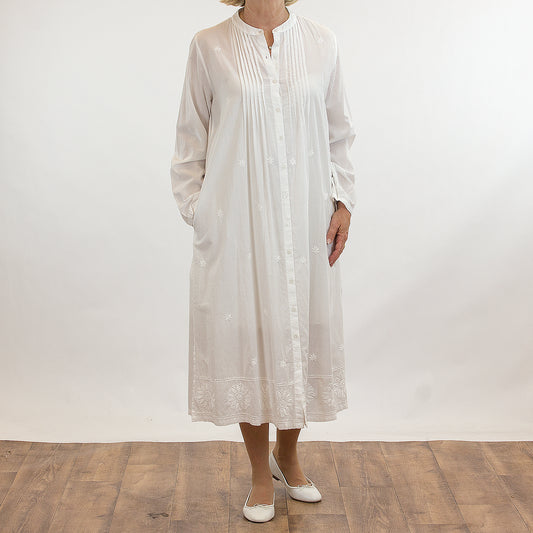 French Country: Mid Length Nightie Night Gown. Cotton.