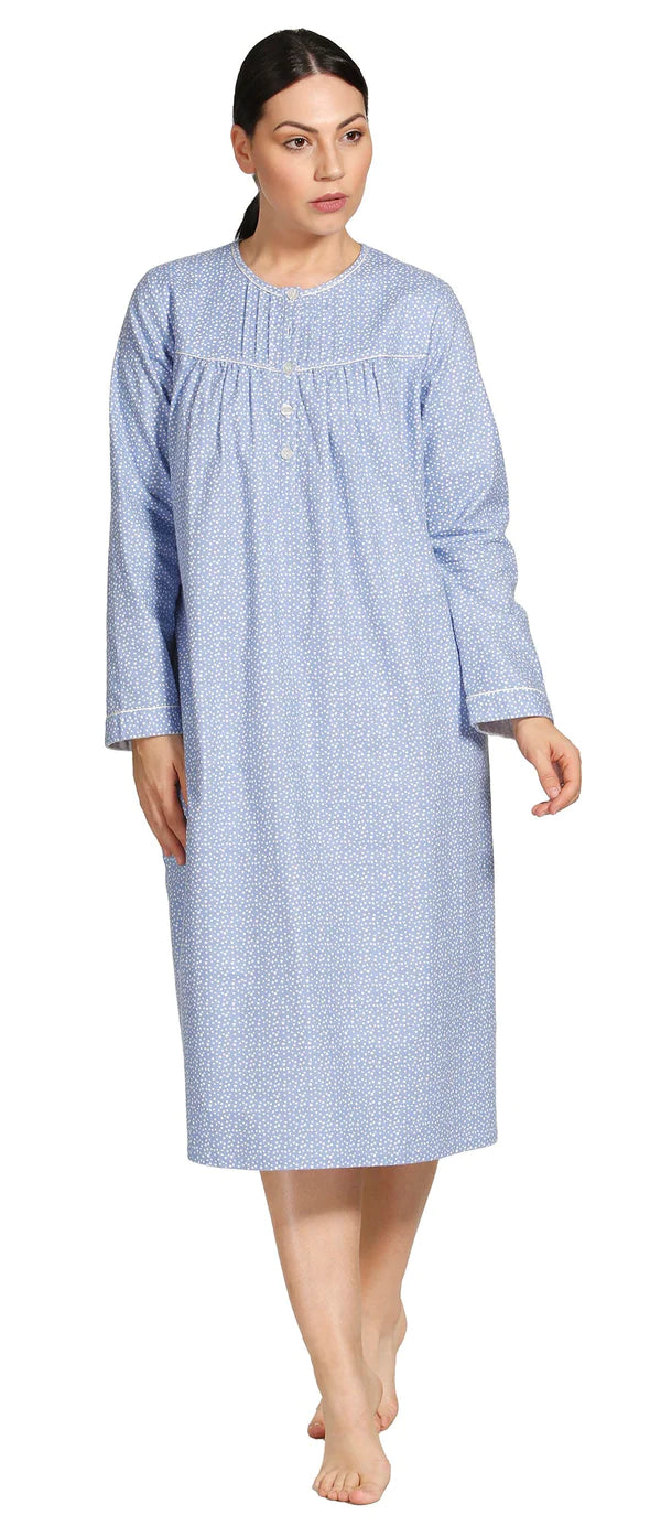 Schrank:  'Chambray' Soft Cotton Flannelette Nightie Round Neck