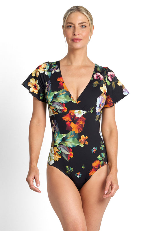 Jantzen Hibiscus Flutter Sleeve  1PC