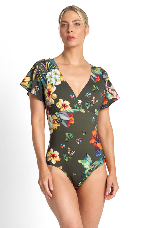 Jantzen Hibiscus Flutter Sleeve  1PC