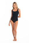 Togs: Black Gathered Square One Piece