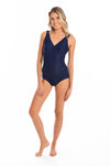 Togs: Textured Navy Surplice One Piece
