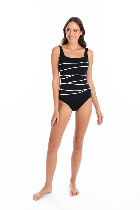 Togs: Black Chlorine Resistant Square Binding One Piece