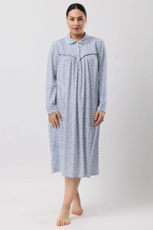 SCHRANK:  Ditsy Long Sleeve Collared Nightie