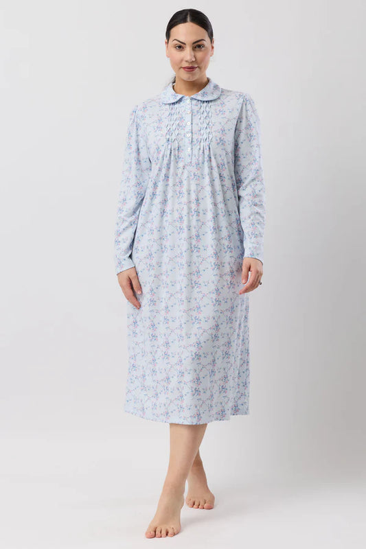 SCHRANK:  Cherry Blossom Long Sleeve Collared Nightie