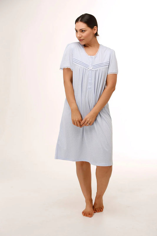 Schrank:  'Polkadot' Short Sleeve Poly Cotton Jersey Nightie