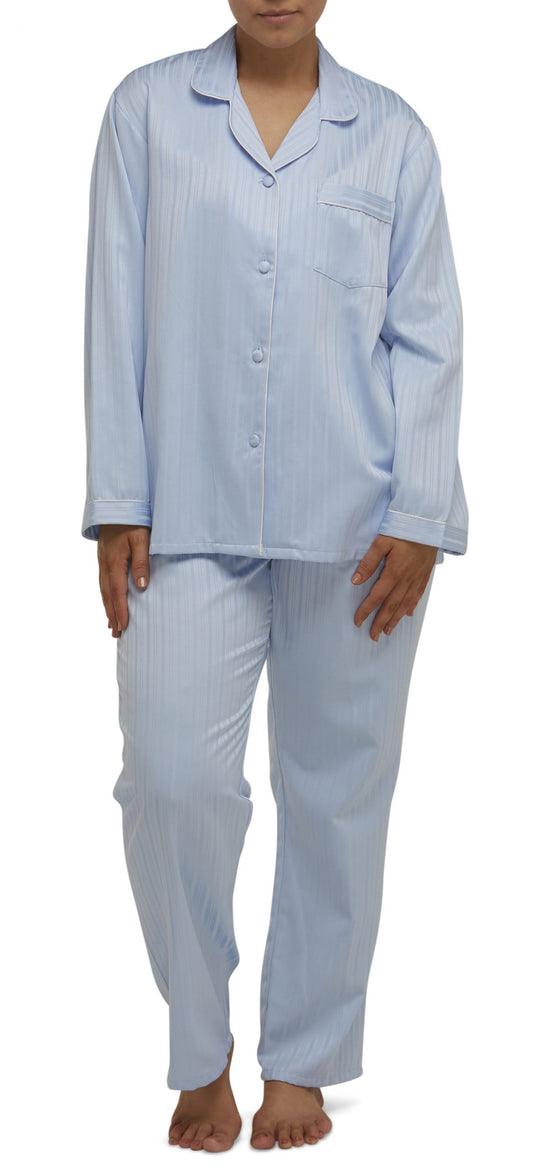 Schrank:  Sateen Long Length Pyjama Set 'Self Stripe Sateen'