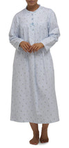 Schrank:  Ruffle Nightie Flannelette Long Length 'Rose Stripe'