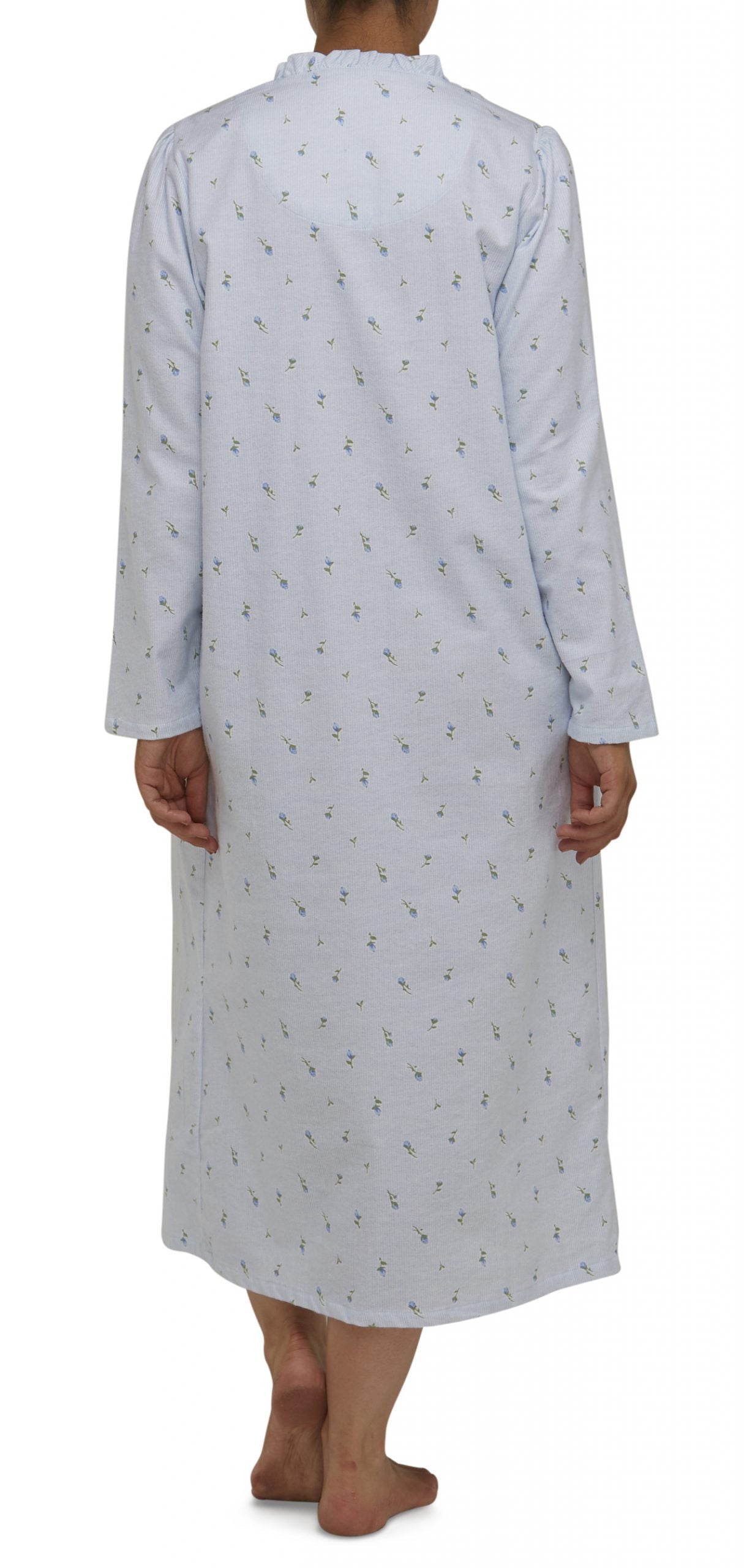 Schrank:  Ruffle Nightie Flannelette Long Length 'Rose Stripe'