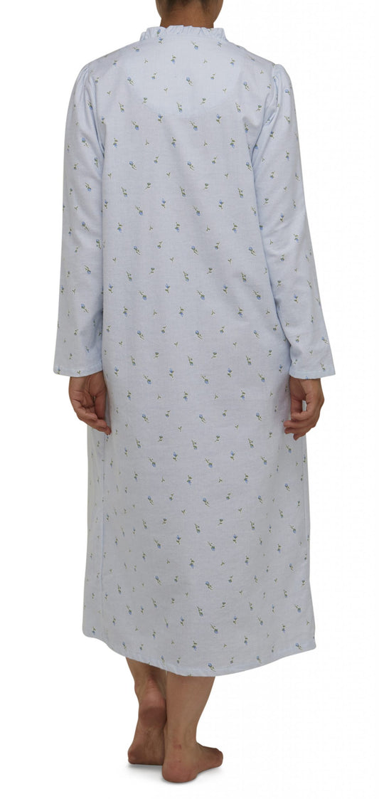 Schrank:  Ruffle Nightie Flannelette Long Length 'Rose Stripe'