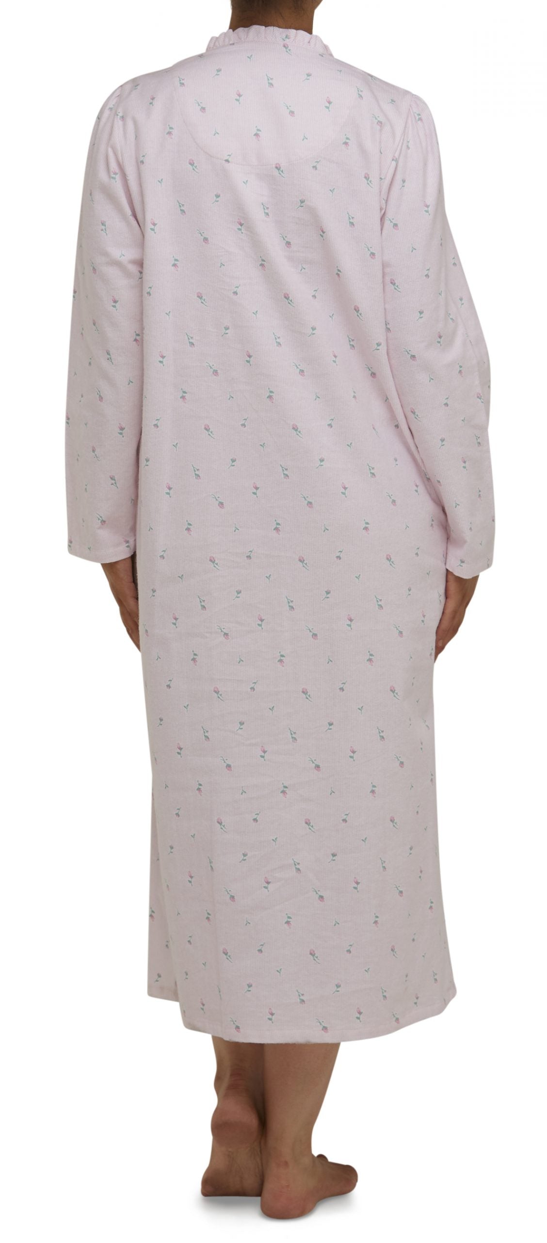 Schrank:  Ruffle Nightie Flannelette Long Length 'Rose Stripe'