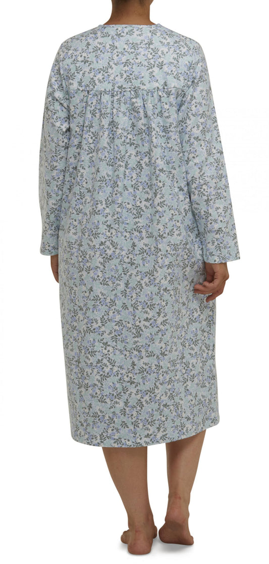 Schrank:  Pleated Nightie Flannelette Mid Length 'Rose Stripe'