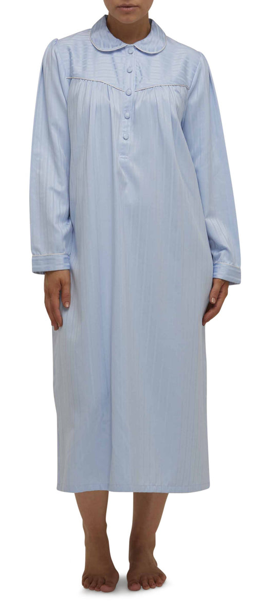 Schrank:  Collared Nightie Long Length 'Self Stripe Sateen'