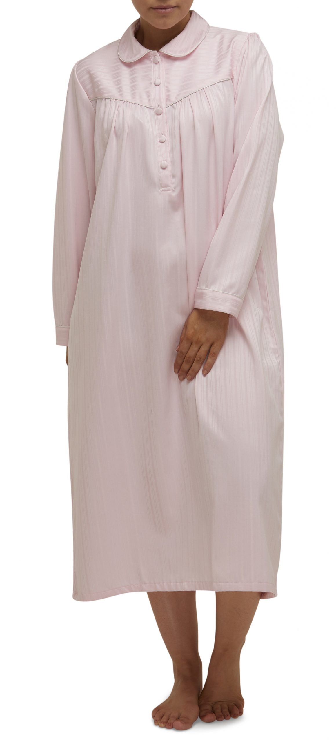 Schrank:  Collared Nightie Long Length 'Self Stripe Sateen'