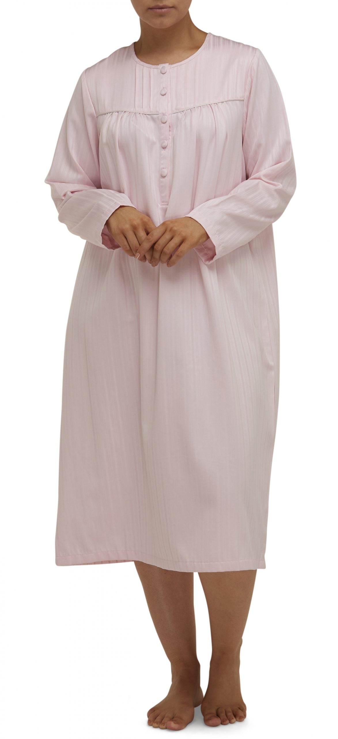 Schrank:  Pleated Nightie Mid Length 'Self Stripe Sateen'