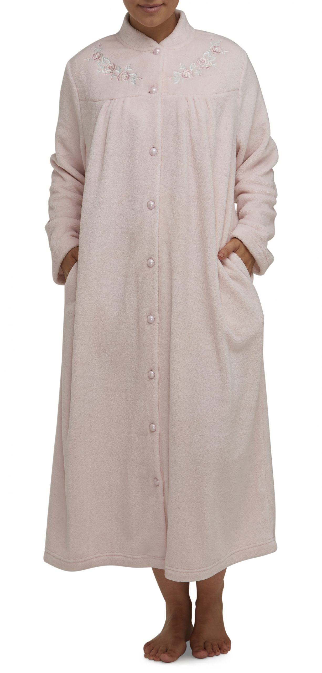 Schrank:  'Rose' Full Length Button Gown with Embroidery