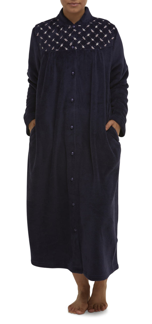 Schrank:  Embroidered Full Button Front Gown 'Jayne'