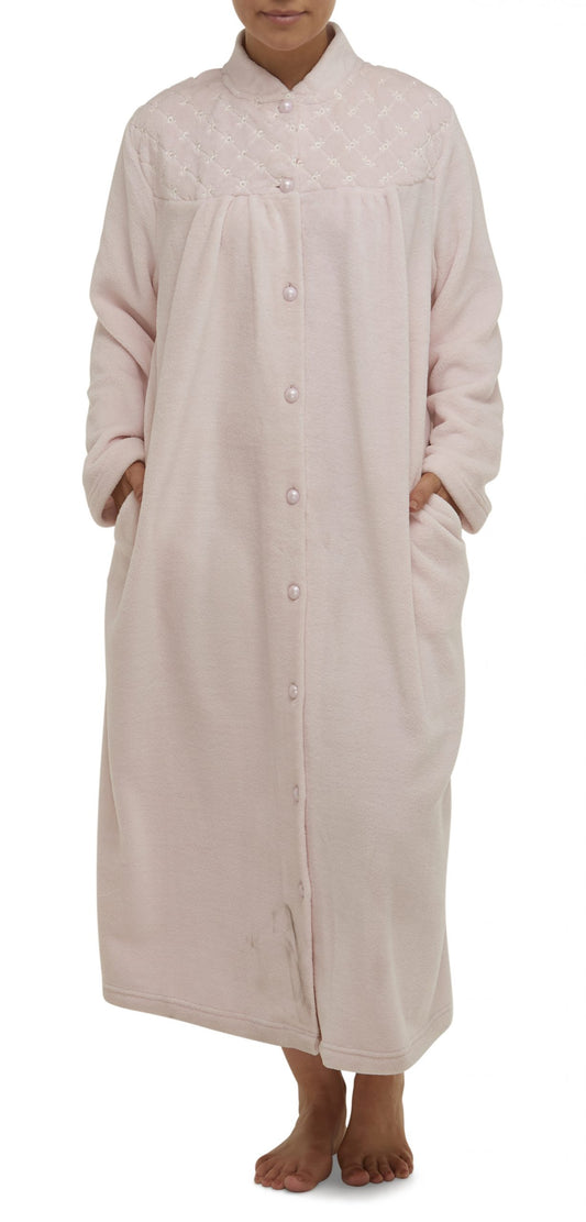 Schrank:  Embroidered Full Button Front Gown 'Jayne'