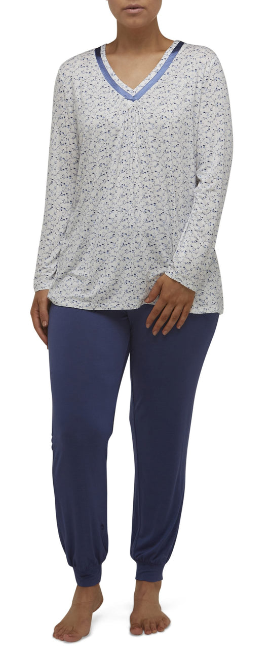 Yuu:  Long Length Ski Pyjamas ' Botanical Blues'