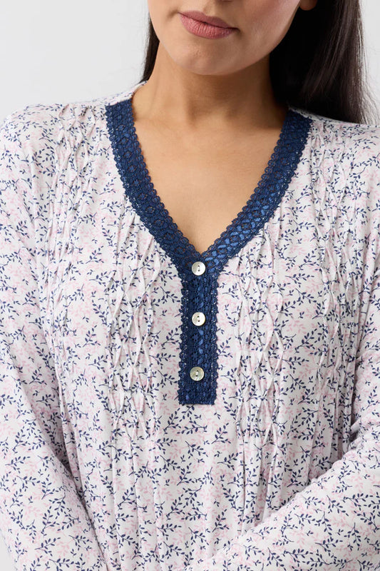 YUU:   Jardin Long Sleeve Smocking Nightie