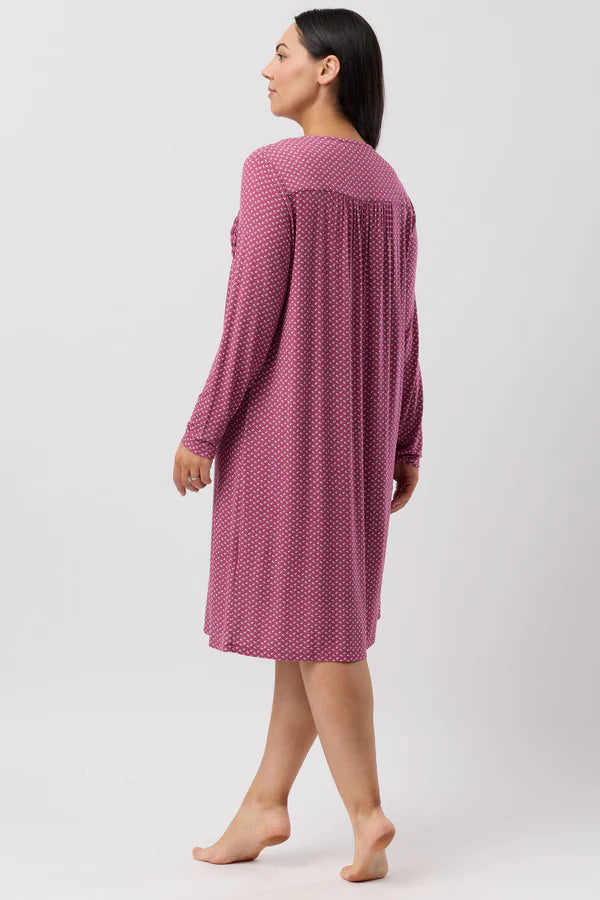 YUU:   Tulip Smocking Long Sleeve Nightie Bordeaux