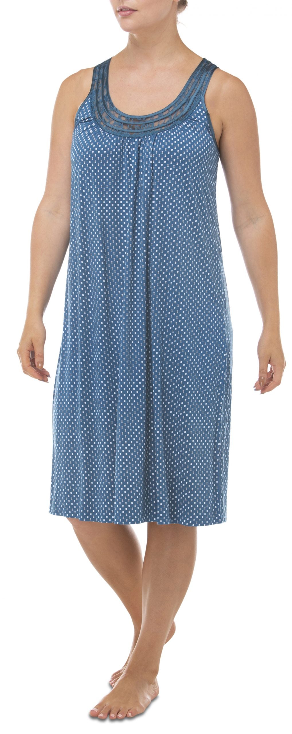 Yuu: Sleeveless Mid Length Nightie.  Blue