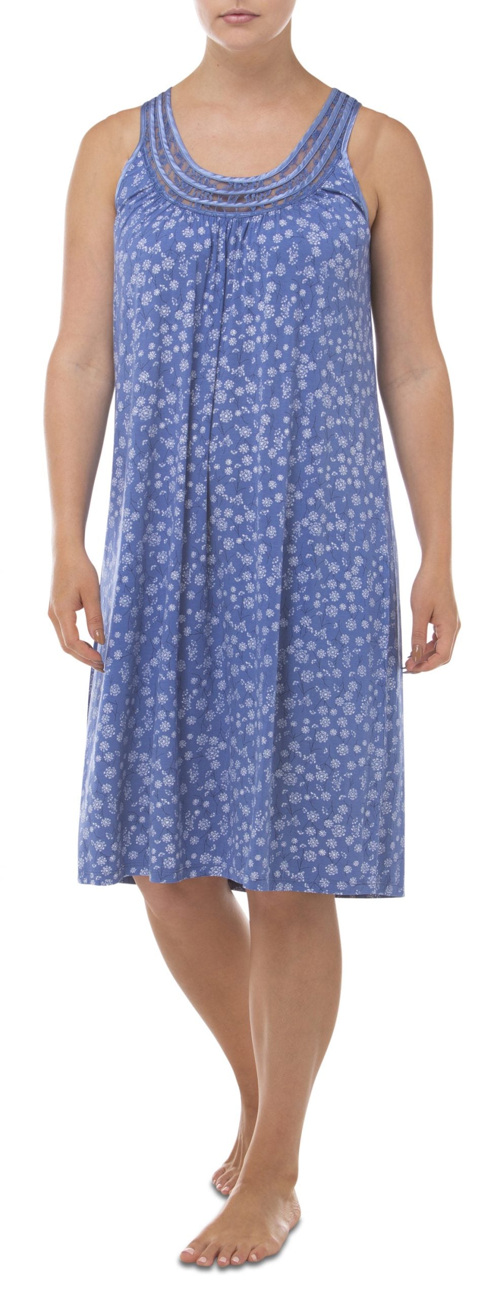 Yuu: Sleeveless Mid Length Nightie. Denim.