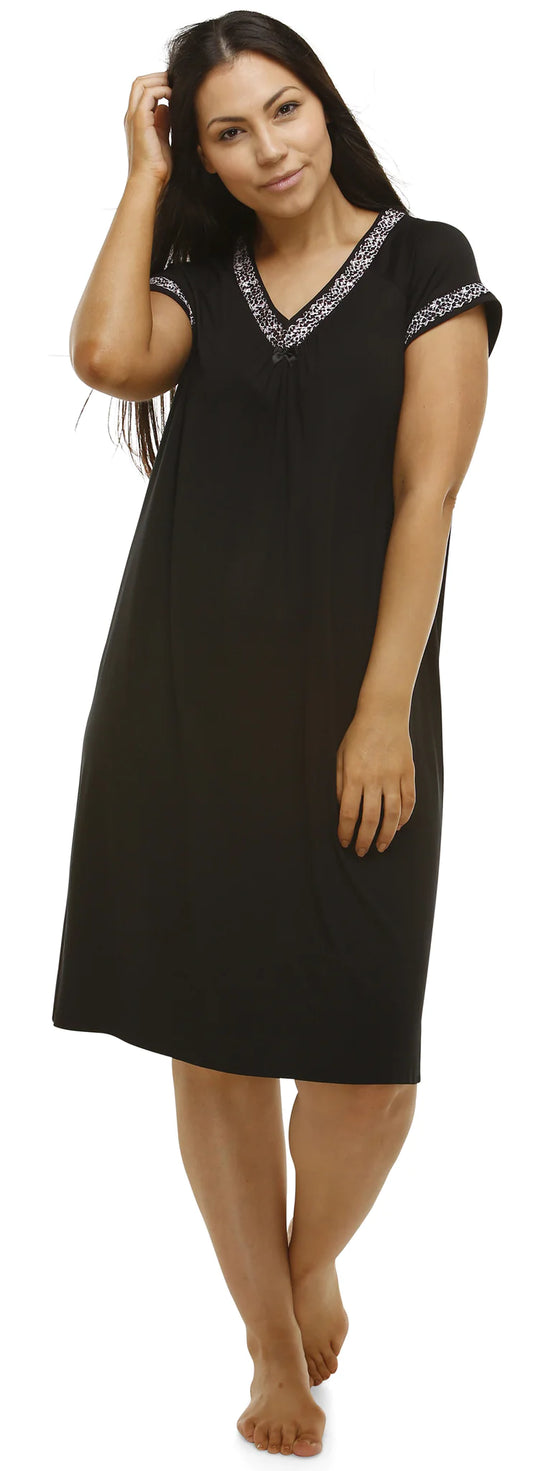 Yuu:  'Leopard' Cap Sleeve Mid Length Nightie Sleep Dress