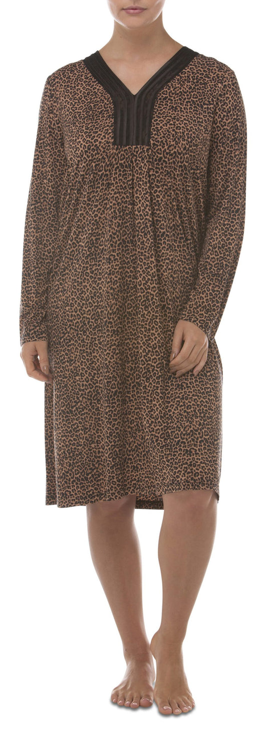 Yuu: Mid Length Nightie with Long Sleeves. Black