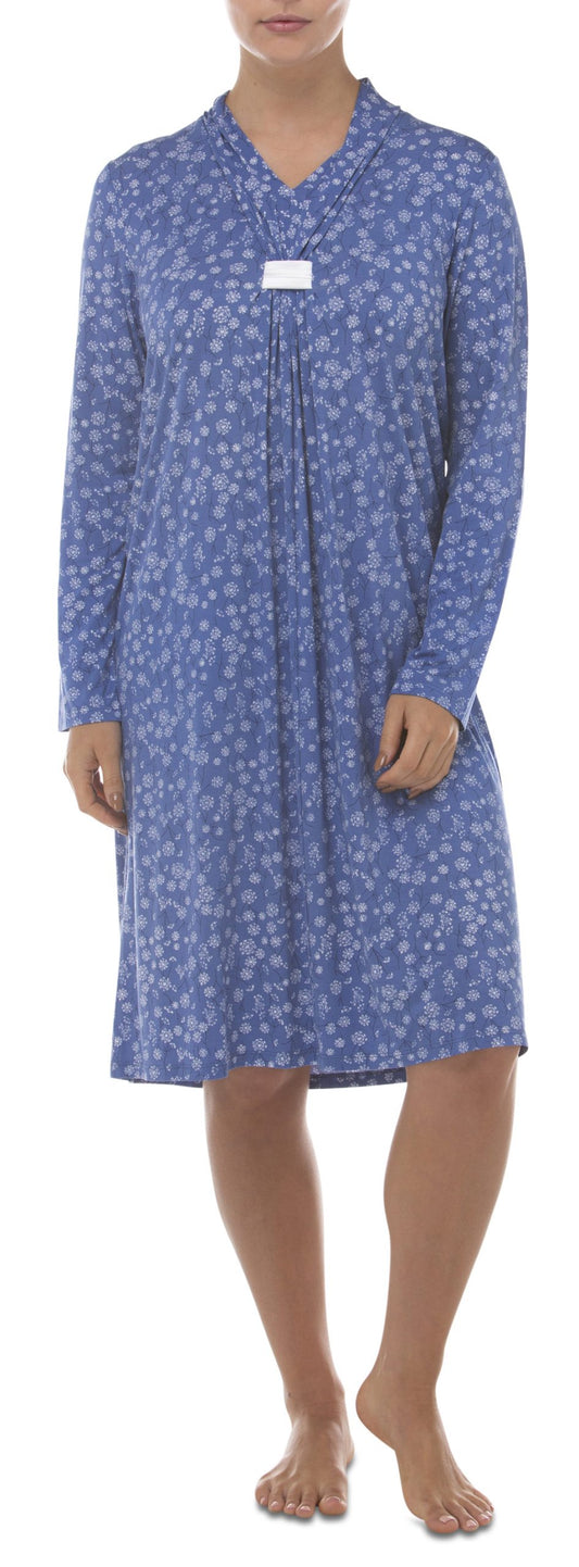 Yuu: Long Sleeve Mid Length Nightie. Denim