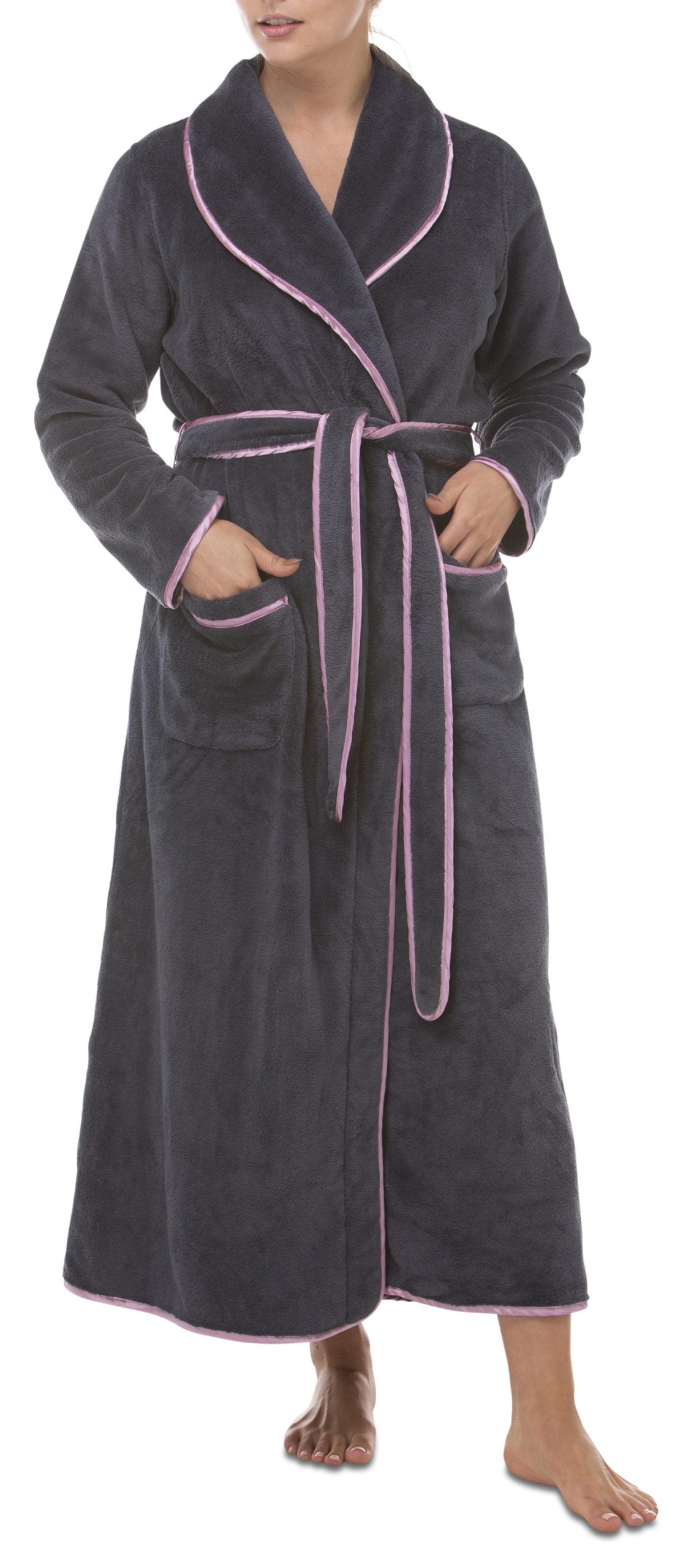 Yuu: Satin Trim Wrap Robe with Pockets