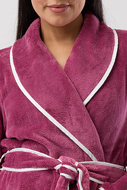 Yuu - Long Length Luxurious Dressing Gown Satin Piping