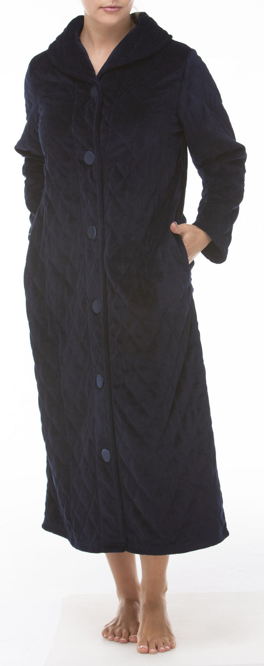 Yuu: Long Length Dressing Gown. Button Front.