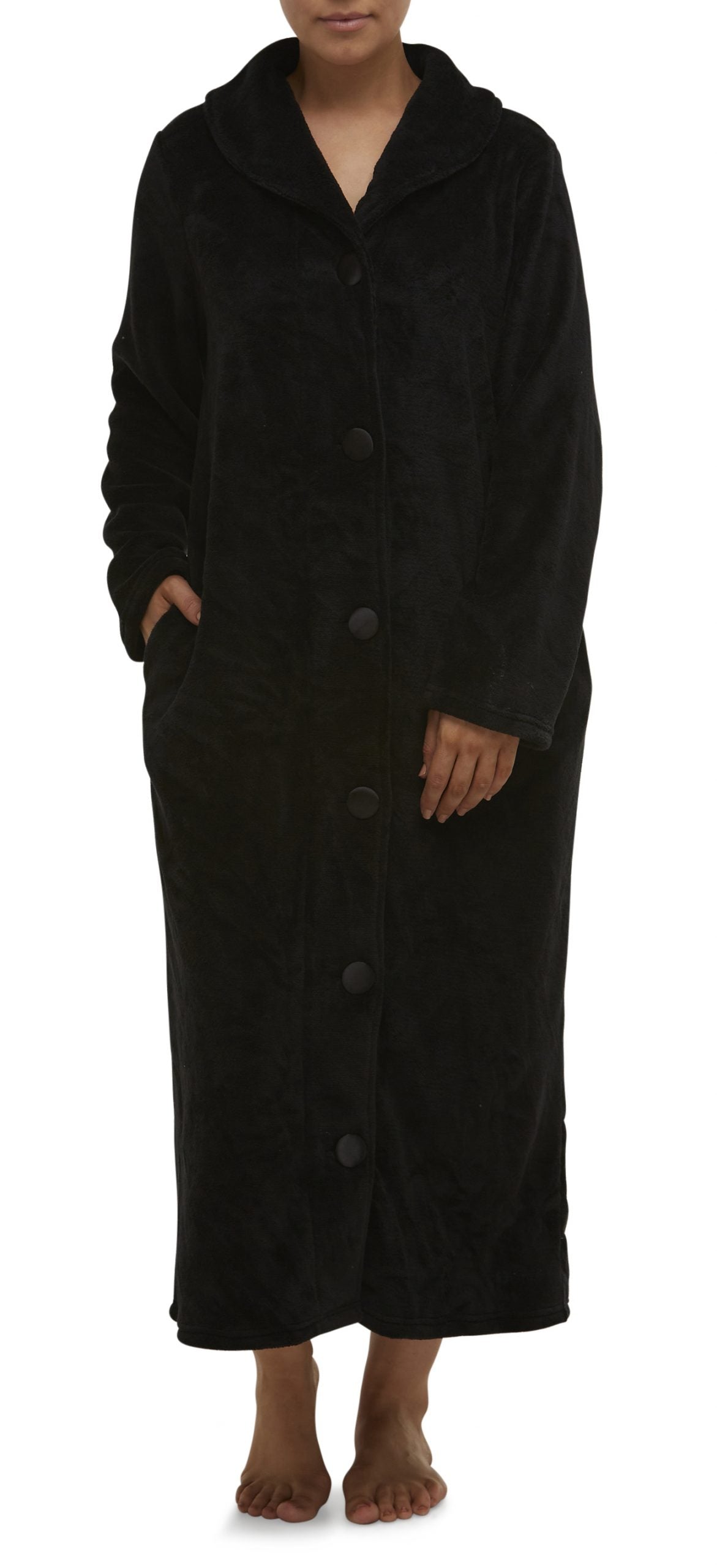 Yuu:  Full Button Front Polyester Fleece Dressing Gown