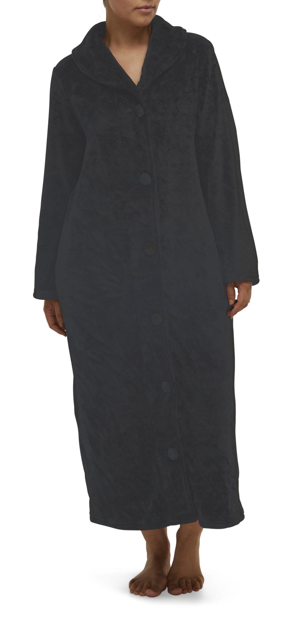 Yuu:  Full Button Front Polyester Fleece Dressing Gown