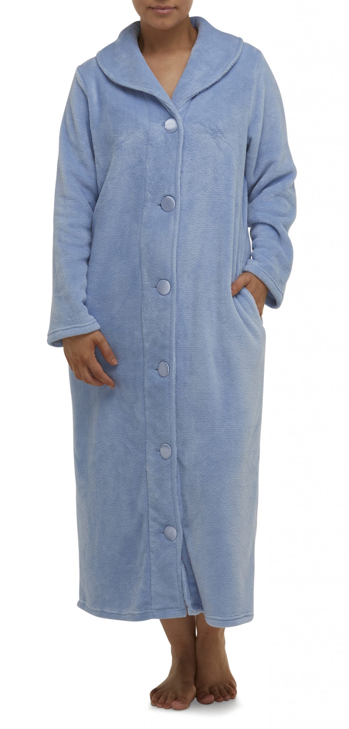 Yuu:  Full Button Front Polyester Fleece Dressing Gown