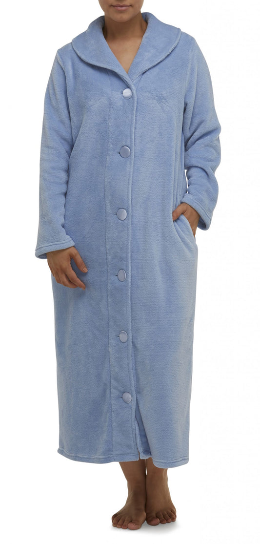 Yuu:  Full Button Front Polyester Fleece Dressing Gown