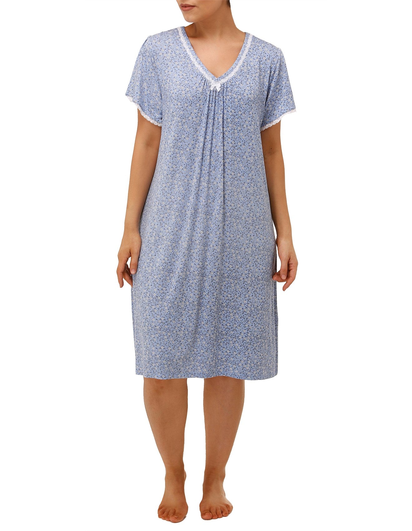 Yuu: 'Ditsy' Mid Length Nightie with Short Sleeves