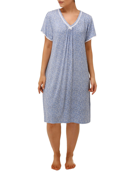 Yuu: 'Ditsy' Mid Length Nightie with Short Sleeves