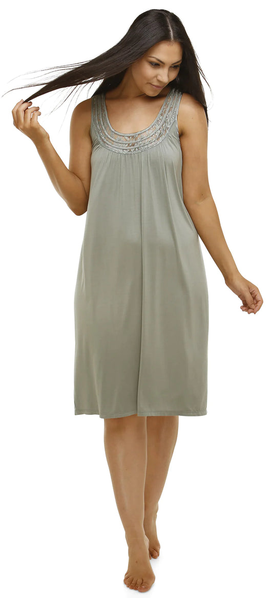 Yuu:  'Aztec' Sleeveless Mid Length Nightie Sleep Dress SAGE
