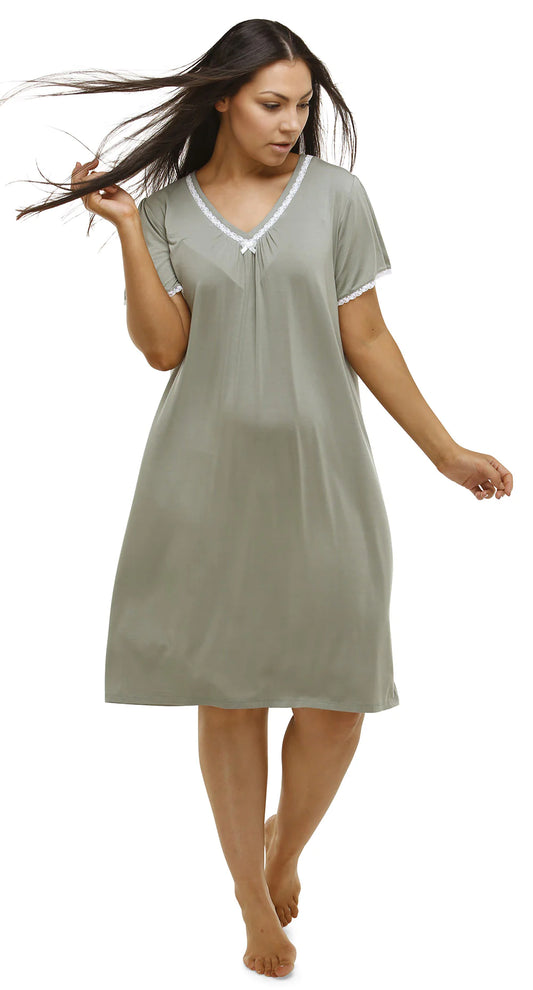 Yuu:  'Aztec' Short Sleeve Mid Length Nightie Sleep Dress SAGE
