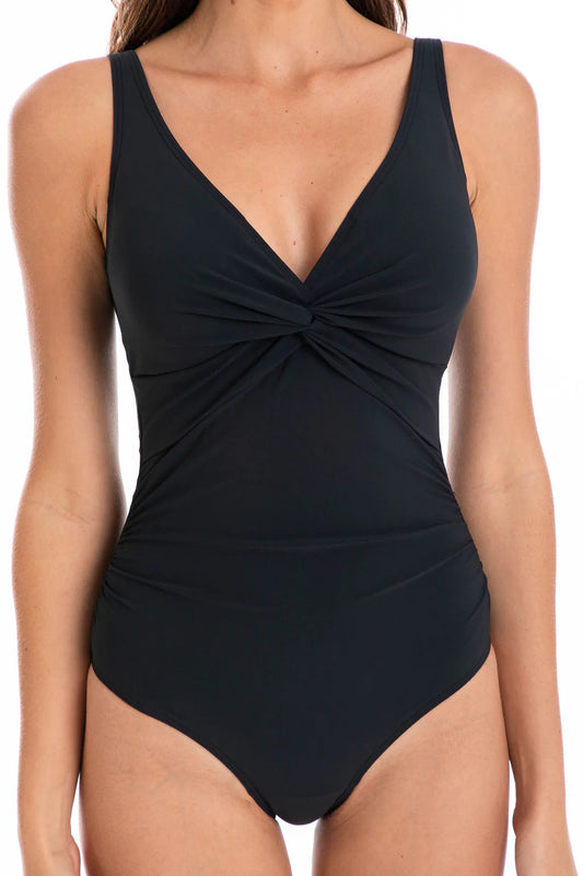 TOGS Black Microfibre  V Neck Twist 1PC