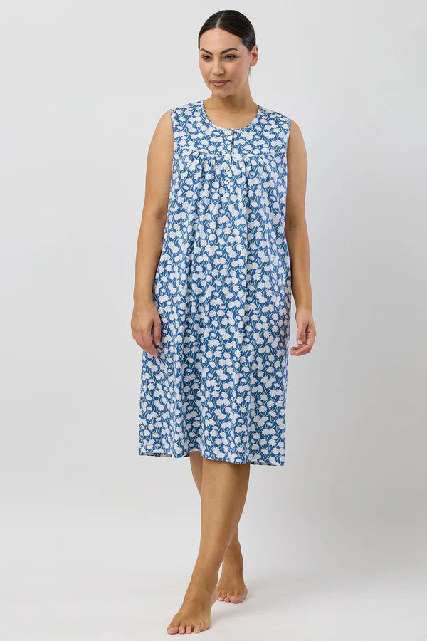 SCHRANK Daisies Blue Cotton Sleeveless Nightie