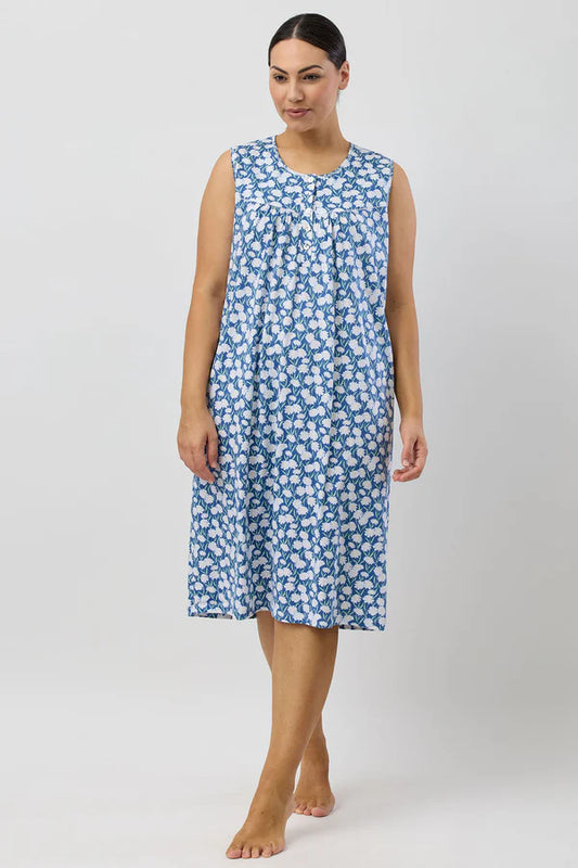 SCHRANK Daisies Blue Cotton Sleeveless Nightie